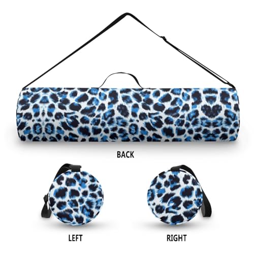 Yoga Mat Bag for Women & Men Full-Zip Yoga Mat Carrier Bag for Class Workout Park with Adjustable Strap - color: Blue Leopard Print