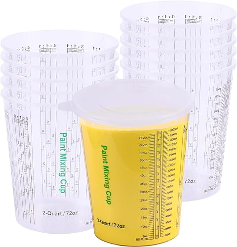 CANOPUS 72-oz Paint Mixing Cups, Pack of 12 Cups with 3 Lids, Reusable and Solvent-Resistant Clear Plastic Containers for Paint, Epoxy, Resin, Oil, and Thinner - size: 72 oz