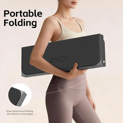 Foldable Yoga Mat Extra Thick 0.32"(8mm) | Folding Exercise Mat,Odorless POE, Non-Slip Grip, No-Curl Edges, Great for Yoga, Pilates & Home Workouts - color: Black-Pattern
