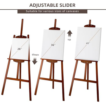 Adjustable Walnut Pine Wooden Painting Easel, Art Easel Stand | A-Frame Easel Hold up to 43'' Painting Canvas for Wedding Sign and Poster, Drawing for Adults, Begginners and Students - color: Walnut