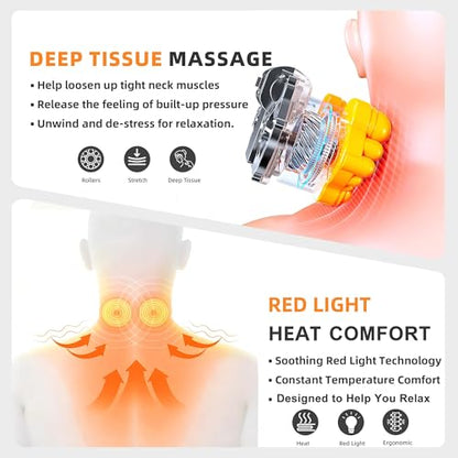 Shiatsu Neck Massager Pillow with Heat, 20 Nodes Deep Tissue Kneading Massage for Pain Relief, Back Shoulder Relaxation, Electric Cervical Support Pillow, Ideal Wellness Gift for Men Women