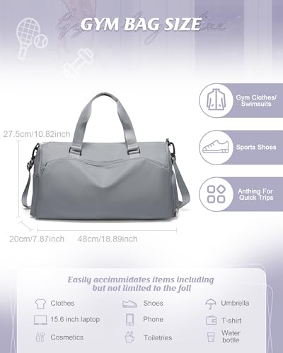 Gym Bag for Women with Shoe Compartment Lightweight Travel Duffle Bags Carry on Bag Overnight Weekender Duffel Bag with Wet Pocket Personal Item Travel Bag Tote Bag Workout Dance Bag Grey - color: E12-Grey