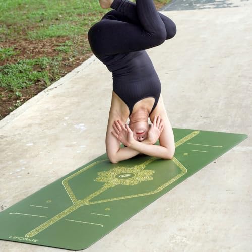 Liforme Printed Yoga Mat - Patented Alignment Design, Ultimate Grip - color: Paisley - Olive