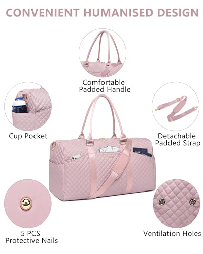 Women Weekender Travel Duffle Bag: Travel Duffel Overnight Bags with Shoe Compartment Large Carry on Tote with Toiletry Bag Weekend Traveling Yoga Gym Hospital Bag for Women with Wet Pocket Pink - color: 02-Pink, size: Large