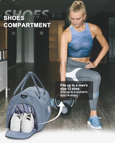 Gym Bags Womens Mens with Shoes Compartment and Wet Pocket Travel Duffel Bag for Women for Plane Sport Gym Tote Bags Swimming Yoga Waterproof Weekend Overnight Carry on Bag Hospital Holdalls - color: A8-Grey Blue