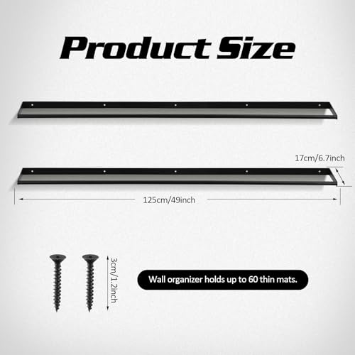 Sintuff 49 x 7 x 2 Yoga Mat Holder Hanging Mat Wall-mounted Rack Holds up to 60 Exercise Mats Holder for Home Gym, Fitness Classes, Yoga Studio