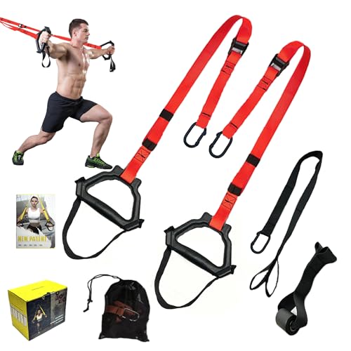 Bodyweight Resistance Training Straps, Home Gym Fitness Trainer kit - color: Red