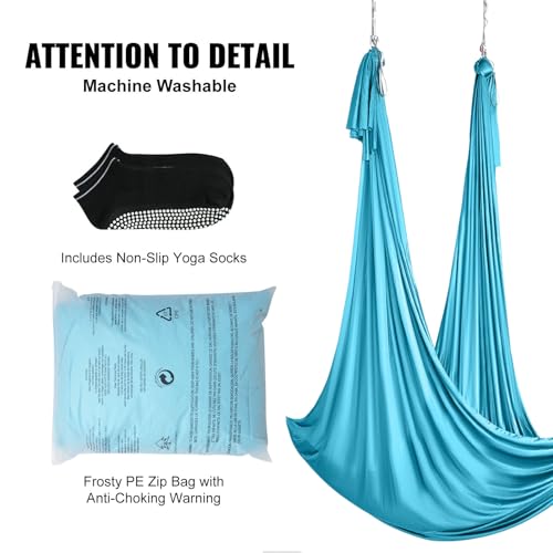 Happybuy Aerial Silk & Yoga Swing, 11 Yards, Hammock Kit, 100gsm Nylon Fabric, Full Rigging Hardware, Blue, Antigravity Flying for All Levels Fitness