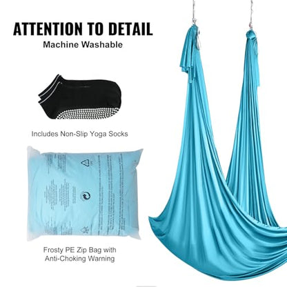Happybuy Aerial Silk & Yoga Swing, 11 Yards, Hammock Kit, 100gsm Nylon Fabric, Full Rigging Hardware, Blue, Antigravity Flying for All Levels Fitness