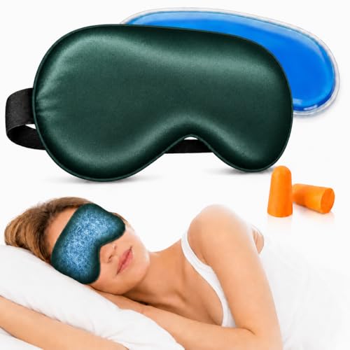 Cooling Sleep Mask with Mulberry Silk Surface & Removable Gel Pack - color: Cooling Bark Green