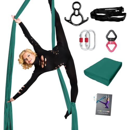 PRIOR FITNESS Pro Aerial Silks Kit, SGS&CE Certified, 9/15/20Yards | Thick Low Stretch 100% Nylon Fabric w/3126 lbs MBL, Eco-Friendly & Fade Resistant, W/Rigging Hardware, Solid Colors - color: Mintgreen, size: M(15 Yards)