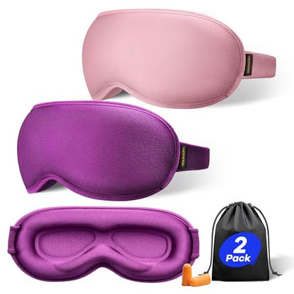 Weighted Eye Mask for Sleeping 2 Pack: Gentle Pressure Blackout Sleep Mask with 3D Contoured Cups, Zero Eye Pressure Sleep Mask for Lash Extensions, Memory Foam Travel Mask, Pink Purple - color: Pink & Purple (2 Pack)