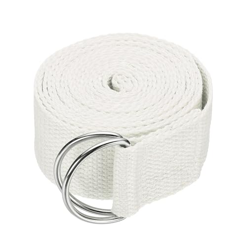 Yoga Strap for Stretching, Athletic Stretch Band with Adjustable Metal D Ring Buckle Yoga Bands - color: White, size: 8.2ft