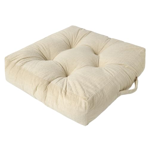 Floor Pillow Cushion for Adults Sitting | Large Meditation Cushion Pillow with Handle for Tatami Living Room or Yoga (1, Square, Beige, 22 x 22 x 6 inches) - color: Square Beige