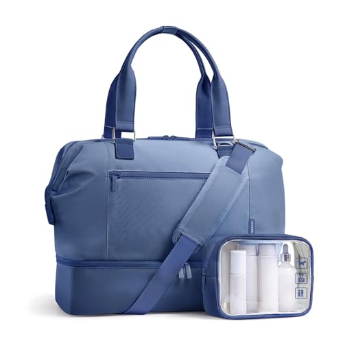 Travel Duffle Bag for Women, 40L Weekender Bags Airline Approved Carry On with Shoe Compartment & Waterproof Wet Pocket, Durable Nylon Weekender Overnight Bag for Travel, Gym, Business Trip, Blue - color: Blue