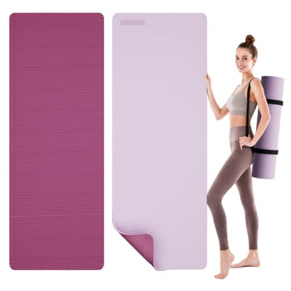 10mm0.4"TPE Yoga Mat Thick Wide Large for Home Workout Carrying Strap - color: pink