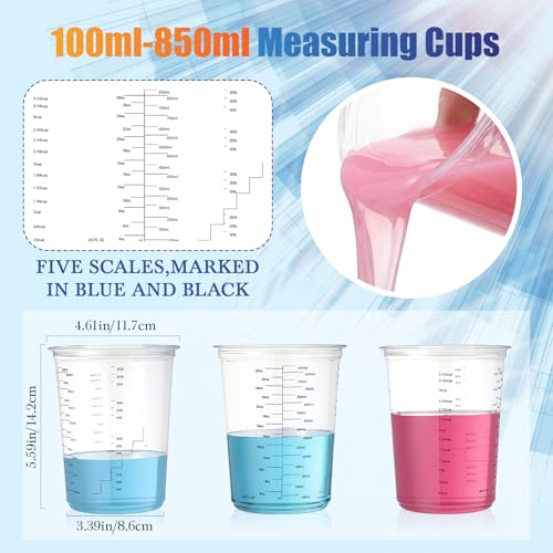 Hushee 100 Pcs 32oz(1000ml) Graduated Resin Mixing Cups Bulk Clear Plastic Disposable Measuring Cups with 5-in-1 Multi Scale for Mixing Paint Pigments Epoxy Liquids Resin Kitchen Auto Art DIY Projects
