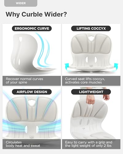 curble Wider – Ergonomic Desk Chair Seat Cushion, Everyday Passive Posture Trainer for Work from Home, Office & Car, Breathable Lumbar Support - color: Grey