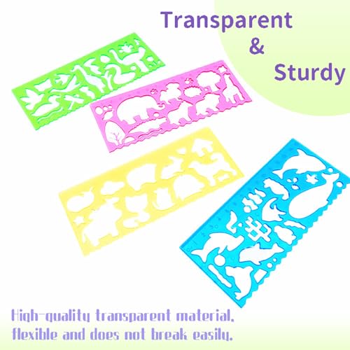 Template for Drawing,4 Pack Clear Ruler Animal-Shaped Stencils Drafting Tools Set Stencil Maker Rulers,Rulers for Kids,Measuring Templates Rulers for Office,School,Drawing