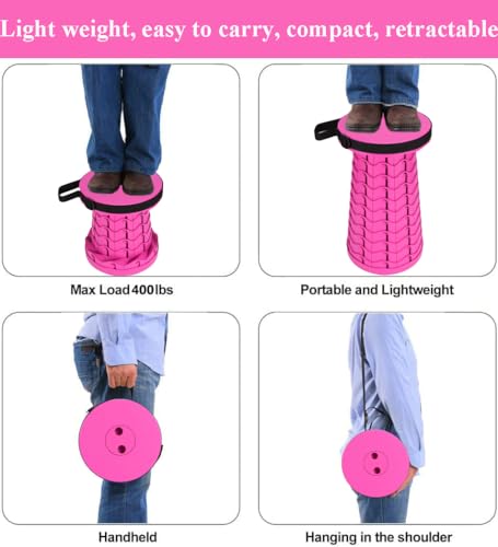 Fishboy Upgraded Collapsible Stool, 400lbs Max Weight, Lightweight But Sturdy, Portable Retractable Folding Telescoping Foldable Camping Stool for Adults Outdoor Fishing Hiking BBQ - color: All Purple Pink