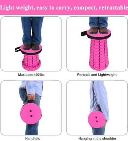 Fishboy Upgraded Collapsible Stool, 400lbs Max Weight, Lightweight But Sturdy, Portable Retractable Folding Telescoping Foldable Camping Stool for Adults Outdoor Fishing Hiking BBQ - color: All Purple Pink