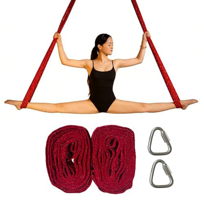 PRIOR FITNESS Aerial Loops Set,SGS Certified,9ft Yoga Straps Trapeze 2pcs - color: Glitter Red