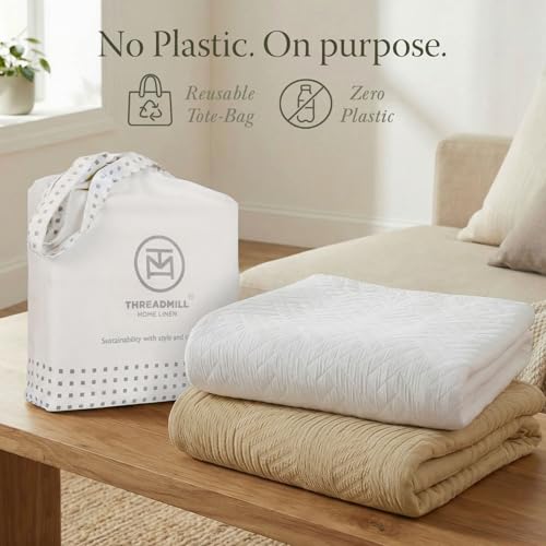 Threadmill Luxury Cotton Blankets for Queen Size Bed | All-Season 100% Cotton Queen Size Blanket | Aster Jacquard Cozy Lightweight, Soft Breathable Coverlet fits Full Size Bed, 90x92 | Beige - color: Aster Beige, size: Queen / Full