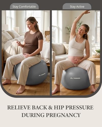 Trideer Exercise Ball, Stability Yoga Ball for Physical Therapy, Active Sitting, Pregnancy & Birth Labor Prep, Core Strength, Balance Training, Posture Improvement and Daily Stretching, 55/65/75cm - color: Silver gray, size: L(23-26ines/58-65cm)