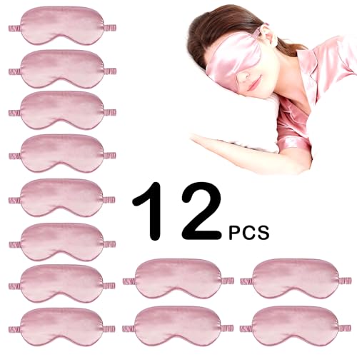 12PACK Silky Sleep Masks Satin Eye Mask Silk Eyes Cover for Sleeping Blackout Eyeshades Soft Blindfold Travel Nap Gifts - color: Dusty Rose