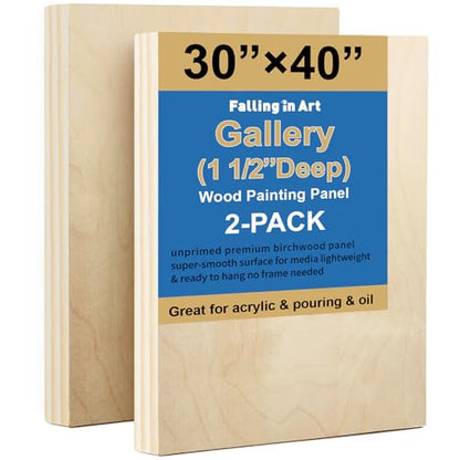 2 Pack 30x40'' Unfinished Gallery Birch Wood Canvas Panels | 1 1/2" Deep Art Cradle Boards for Painting, Pouring, Burning, Epoxy Resin, Laser Engraving Cutting - size: 30*40 2 Pack