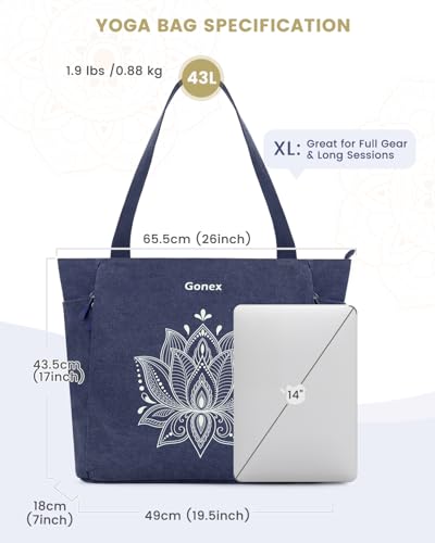 Gonex Yoga Mat Bag with Zipper Mat Carrier Canvas Gym Tote | Durable Canvas, Zipper Closures Prevent Slipping, Quick Access, Bottle Holder, Fits Yoga Blocks, Gym & Travel Use - color: Blue, size: X-Large(19.5×7×17inch)