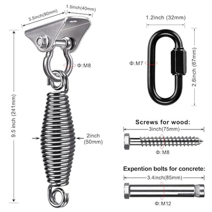 SELEWARE Porch Swing Hanging Kit Stainless Steel Swing Hangers with Spring - color: 180° Swing Hanger With Spring (2 Pack)