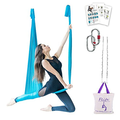 F.Life Aerial Silk Yoga Hammock & Swing for yoga Inversion,Strength training,starter hardware kit - color: blue