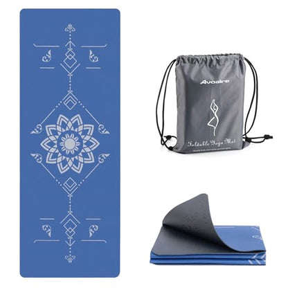 Avoalre Yoga Mat Foldable - Textured Non Slip Exercise Mat -Travel Lightweight Hot Yoga Mat with Carry Bag for Pilates & Home Workouts (72"L x 24"W x 3mm Thick) - color: Blue
