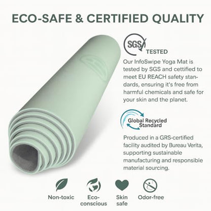Premium TPE Yoga Mat 6mm Info Swipe – Eco-Friendly Non-Slip, Odor-Free, Lightweight & Durable | SGS Tested, REACH Compliant, GRS Certified | 72"x24" with Carrying Strap - color: Black