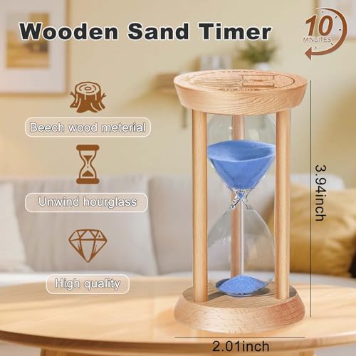 SuLiao Wooden Sand Timer 10 Minute Hourglass, Wood Blue Sand Clock, Small Watch 10 Min Timer, Hour Glass Sandglass for Home, Reloj De Arena, Office, Decorative, Game, Classroom