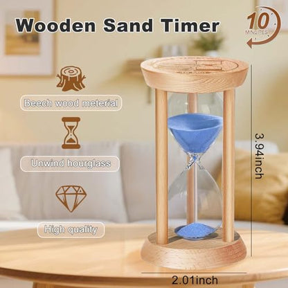 SuLiao Wooden Sand Timer 10 Minute Hourglass, Wood Blue Sand Clock, Small Watch 10 Min Timer, Hour Glass Sandglass for Home, Reloj De Arena, Office, Decorative, Game, Classroom