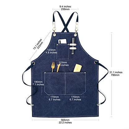 Hongsome Cotton Canvas Cross Back Apron for Art Painting Garden Chef Bartender Work,Women Men 3 Pockets Waterproof M-XXL - color: Blue