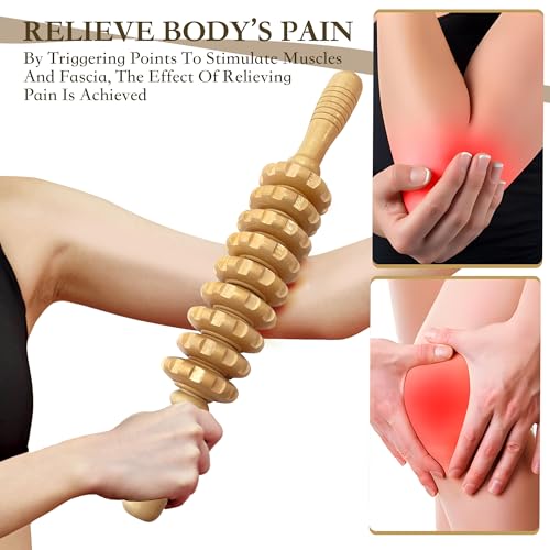 Manual Wood Therapy Massage Stick, Wooden Cellulite Muscle Roller for Legs - color: Wood