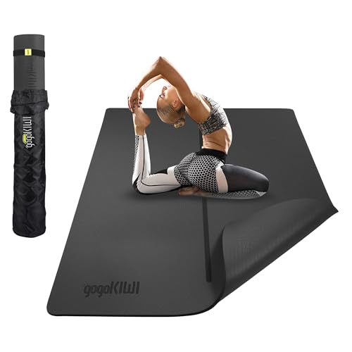 Gogokiwi Large Yoga Mat (6'x4') – 1/4" & 1/2" Thick Exercise Mats for Home Workout, Extra Wide Workout Mats for Home Gym, Yoga, Pilates, Stretching, Floor & More - color: Just Black, size: Extra Cushion (1/2 Inch Thick)