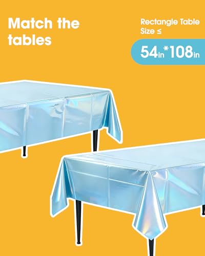 Niuara Iridescent Blue Plastic Table Cloth Disposable, 4 Pack, 54 x 108 in | Rectangle, 6 ft Tables, Birthday Party, Holiday Gathering - color: Iridescent Blue, size: 54" x 108" - 4 Packs