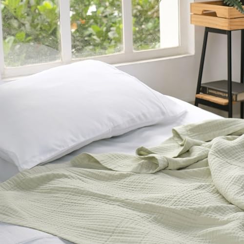 Salt Earth 100% Cotton Gauze 55"X75" Twin 4 Layered Blanket- Sea Foam | Premium Muslin Blanket for Couch,Bed,Living,Summer Lightweight, All Seasons Blankets & Throws, Boho,Travel & Skin Friendly - color: Sea Foam, size: 55"X75" Twin