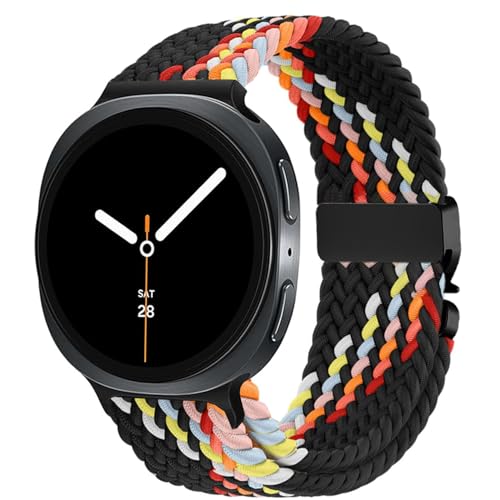 Nylon Braided band Compatible with Samsung Galaxy Watch 8 40mm 44mm, Elastic Band for Galaxy Watch 8 Classic 46mm - color: Black Rainbow