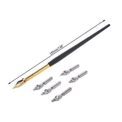 Tebatu Dip Pen Set, Wooden Handler Artist Signature Pen Set Calligraphy Dip Pens with 5 Nibs