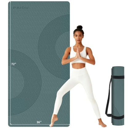 PAIDU Large Yoga Mat, 72"x36"x2/5" POE Non-Slip Exercise Mat | 10MM Thick, POE, non‑slip, ideal for home gym, yoga, pilates, fitness & floor use - color: Deepgreen - Double C