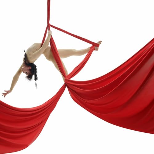 Deluxe Aerial Silks Equipment Set - 11 Yards Aerial Yoga Hammock Swing for Acrobatic, Circus Arts, Dance (L:10m W:2.8m) - color: Red