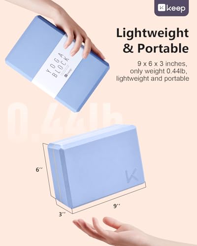 KEEP Yoga Block, High-Density EVA Foam 2 Pack Yoga Block with Non-Slip Textured Surface, Supportive, Lightweight - Ideal for Yoga - color: 2-Pack-Light Blue
