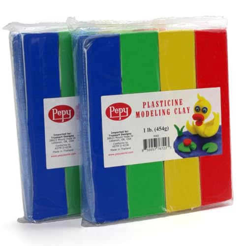Pepy Reusable and Non-Drying Oil-Based Plasticine Modeling Clay, Primary Colors, 2 Pounds, Sulfur-Free & Non-Toxic, Great for Kids, Beginners, and Artists, Perfect for Arts and Crafts Projects