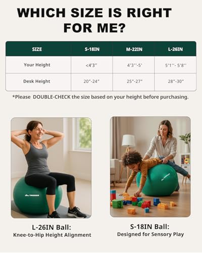 Trideer Exercise Ball for Physical Therapy, Core Strength, Stability & Balance Training, Swiss Ball for Yoga, Fitness & Rehabilitation - size: Standard Support-Medium (19-22 inches/48-55 cm)