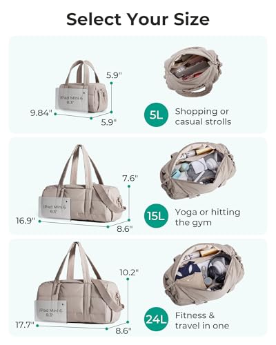 BAGSMART Reiki Gym Bag for Women Puffy Yoga Mat Travel Weekender Duffle Bag - color: Light Purple, size: Medium
